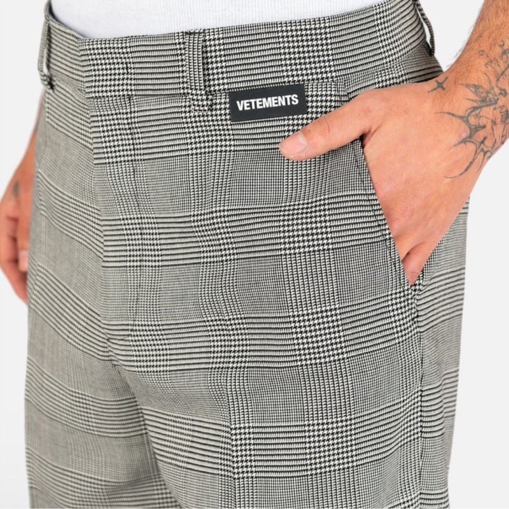 Vetements Logo Wide Leg Tailored Pants Neon Yellow Check
